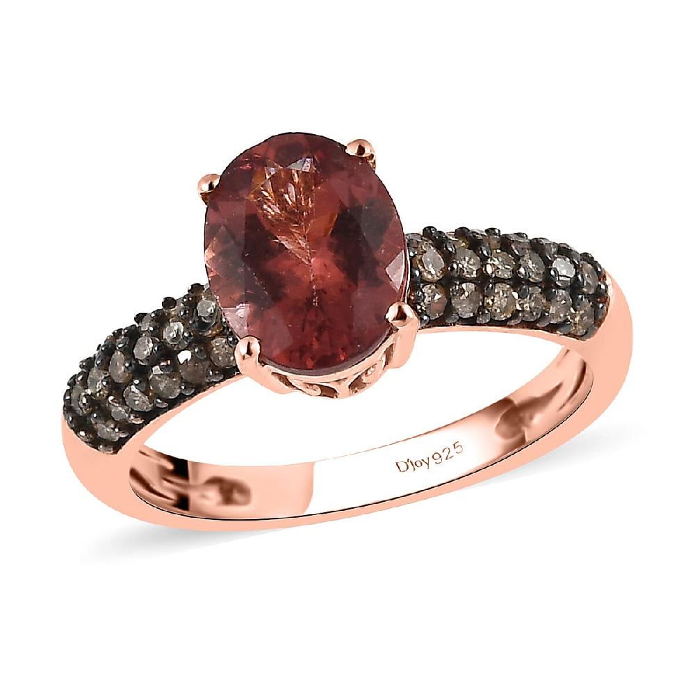 Red Rose Apatite and Natural Champagne Diamond Ring in Vermeil Rose Gold Over Sterling Silver 2.15 ctw