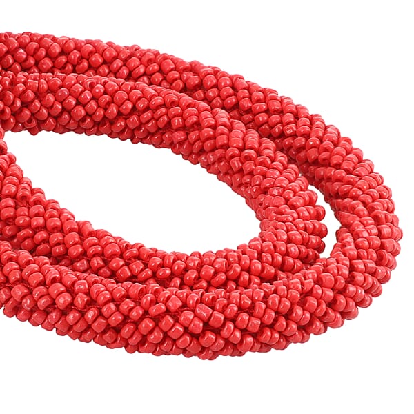 Red Seed Beaded Necklace 20 Inches In Silvertone