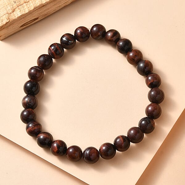 Red Tiger Eye 160.00 Ctw Beaded Stretch Bracelet