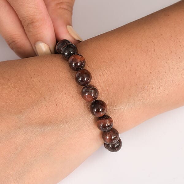 Red Tiger Eye 160.00 Ctw Beaded Stretch Bracelet