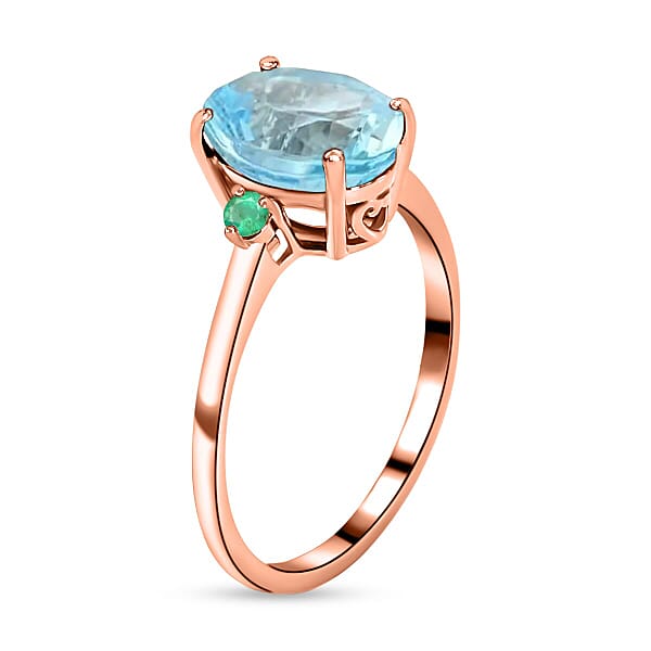 Rhapsody 18K Rose Gold AAAA Santa Maria Aquamarine And Boyaca Colombian Emerald Ring 5.50 Grams 1.90 Ctw (Del. In 10-12 Days)