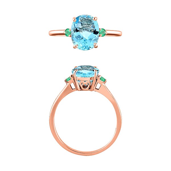 Rhapsody 18K Rose Gold AAAA Santa Maria Aquamarine And Boyaca Colombian Emerald Ring 5.50 Grams 1.90 Ctw (Del. In 10-12 Days)