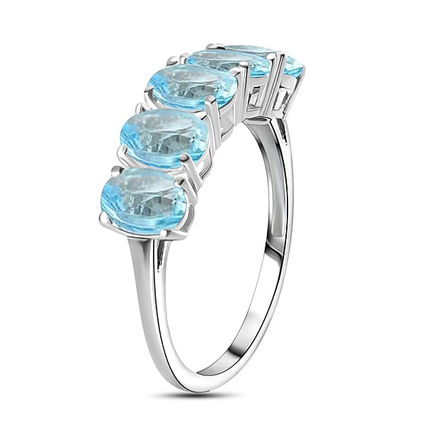Rhapsody 18K White Gold AAAA Santa Maria Aquamarine 5 Stone Ring 5.50 Grams 4.15 Ctw (Del. In 10-12 Days)