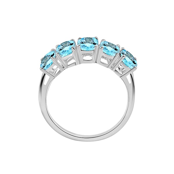 Rhapsody 18K White Gold AAAA Santa Maria Aquamarine 5 Stone Ring 5.50 Grams 4.15 Ctw (Del. In 10-12 Days)