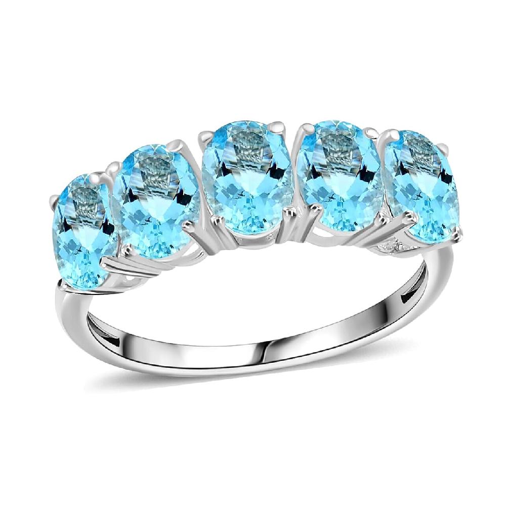 Rhapsody 18K White Gold AAAA Santa Maria Aquamarine 5 Stone Ring 5.50 Grams 4.15 ctw (Del. in 10-12 Days)