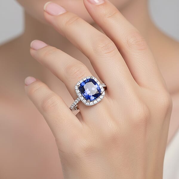Rhapsody 4 Ctw AAAA Tanzanite And Diamond E-F VS Ring In 950 Platinum With Appraised Certificate 5.91 Grams
