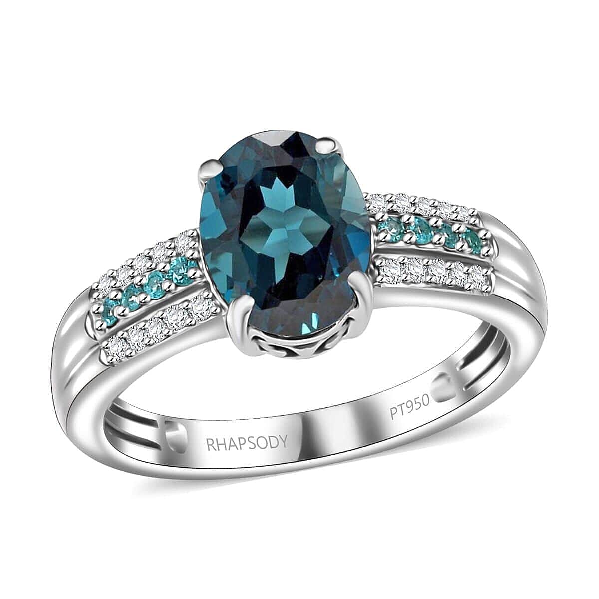 Rhapsody 950 Platinum AAA Monte Belo Indicolite Paraiba Tourmaline Diamond (E-F VS2) Bridge Ring (6.86 g) 2.75 ctw