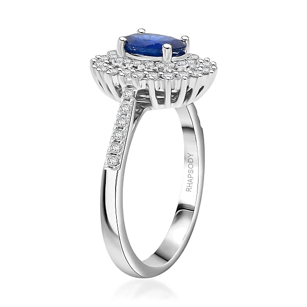 Rhapsody 950 Platinum AAAA Andranondambo Blue Sapphire Diamond (E-F VS) (0.40 Cts) Ring (5.65 G) 1.35 Ctw