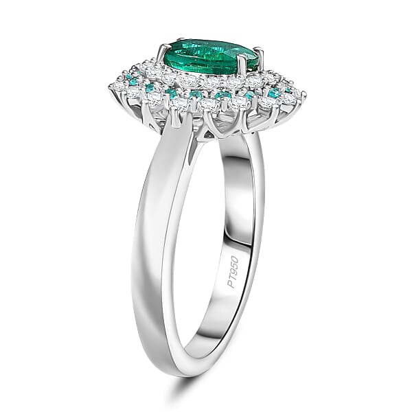 Rhapsody 950 Platinum AAAA Kagem Zambian Emerald Paraiba Tourmaline And Diamond (E-F VS) (0.56 Cts) Sunburst Ring 2.00 Ctw