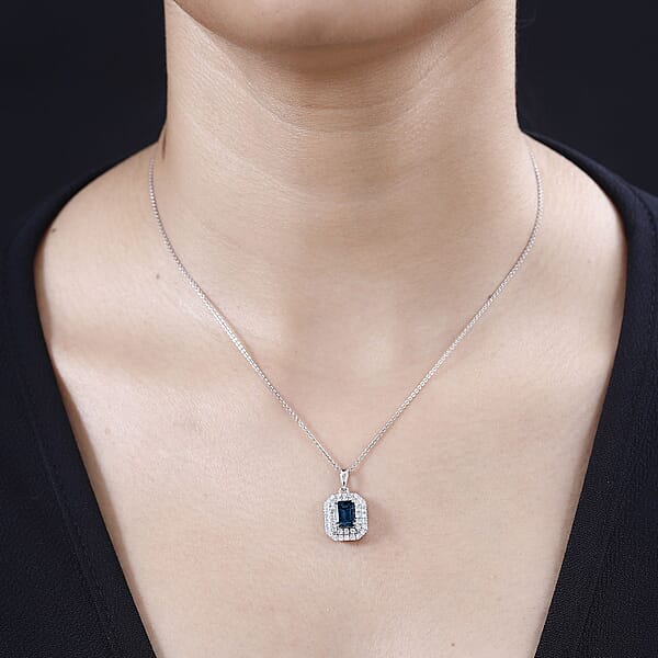 Rhapsody 950 Platinum AAAA Monte Belo Indicolite And E-F VS Diamond Double Halo Pendant Without Chain 4.20 Grams 2.05 Ctw