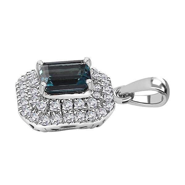 Rhapsody 950 Platinum AAAA Monte Belo Indicolite And E-F VS Diamond Double Halo Pendant Without Chain 4.20 Grams 2.05 Ctw