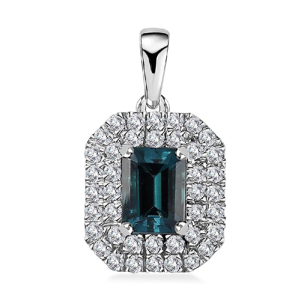 Rhapsody 950 Platinum AAAA Monte Belo Indicolite and E-F VS Diamond Double Halo Pendant without Chain 4.20 Grams 2.05 ctw