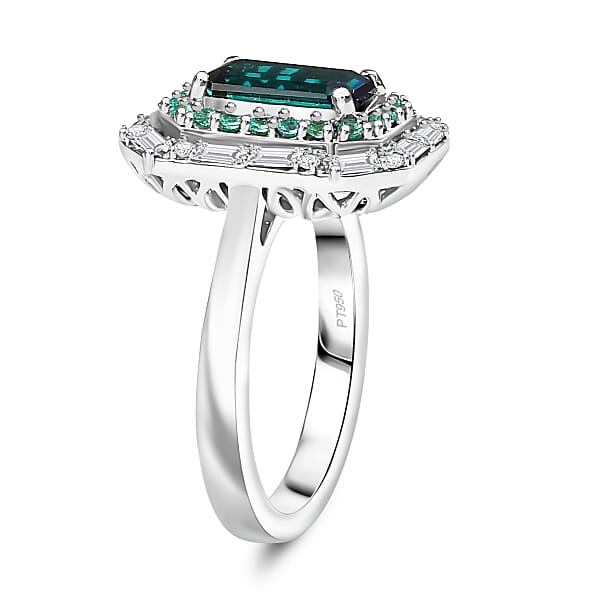 Rhapsody 950 Platinum AAAA Monte Belo Indicolite Paraiba Tourmaline And Diamond (E-F VS2) (0.30 Cts) Ring (9.10 G) 2.85 Ctw
