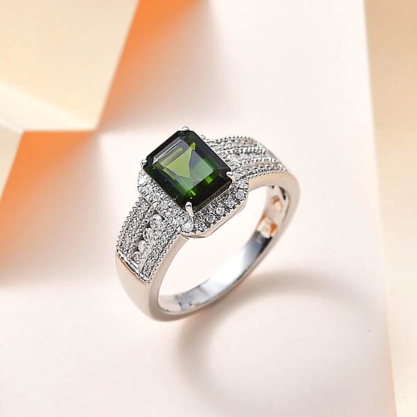 Rhapsody 950 Platinum AAAA Natural Green Tourmaline And E-F VS Diamond Halo Ring 9.35 Grams 3.00 Ctw