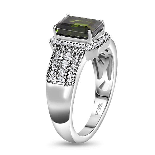 Rhapsody 950 Platinum AAAA Natural Green Tourmaline And E-F VS Diamond Halo Ring 9.35 Grams 3.00 Ctw