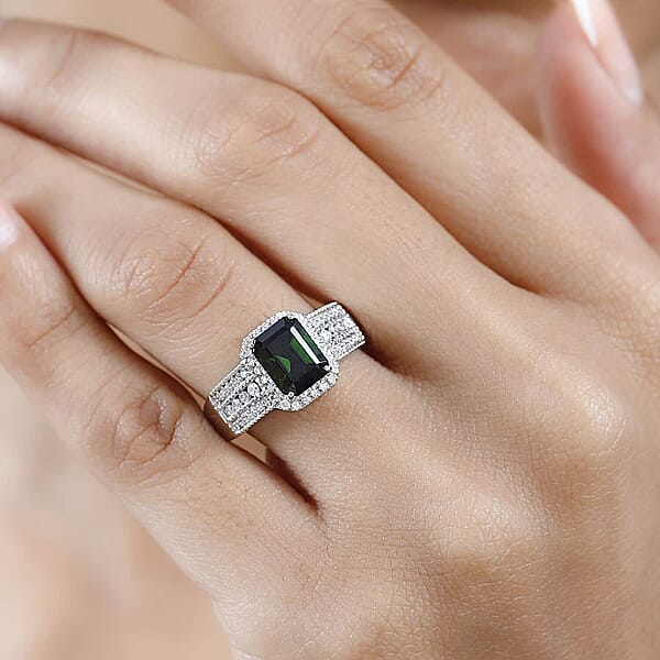 Rhapsody 950 Platinum AAAA Natural Green Tourmaline And E-F VS Diamond Halo Ring 9.35 Grams 3.00 Ctw