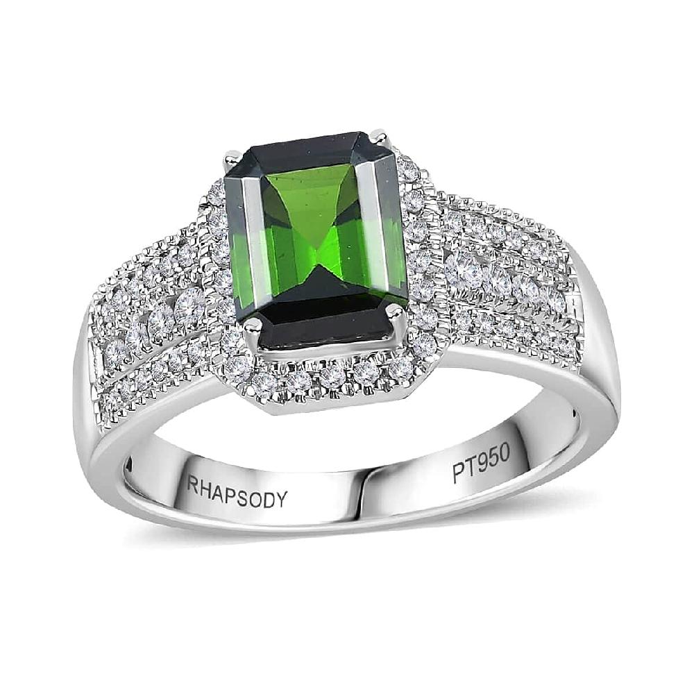 Rhapsody 950 Platinum AAAA Natural Green Tourmaline and E-F VS Diamond Halo Ring 9.35 Grams 3.00 ctw