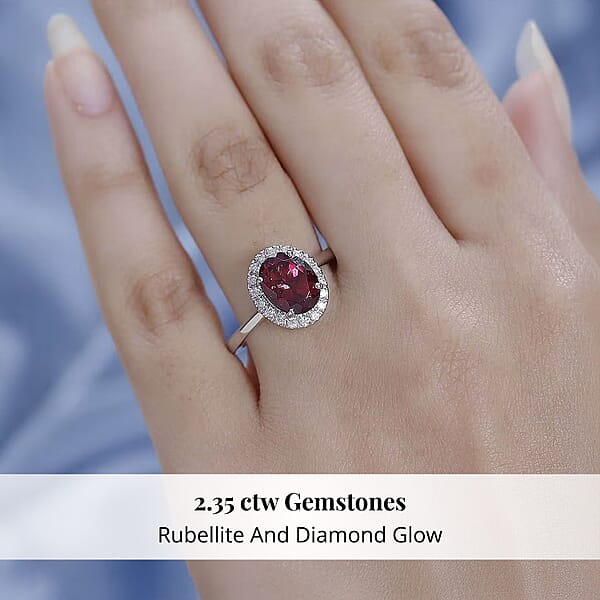 Rhapsody 950 Platinum AAAA Ouro Fino Rubellite And E-F VS2 Diamond Halo Ring 6 Grams 2.35 Ctw (Del. In 7-10 Day)