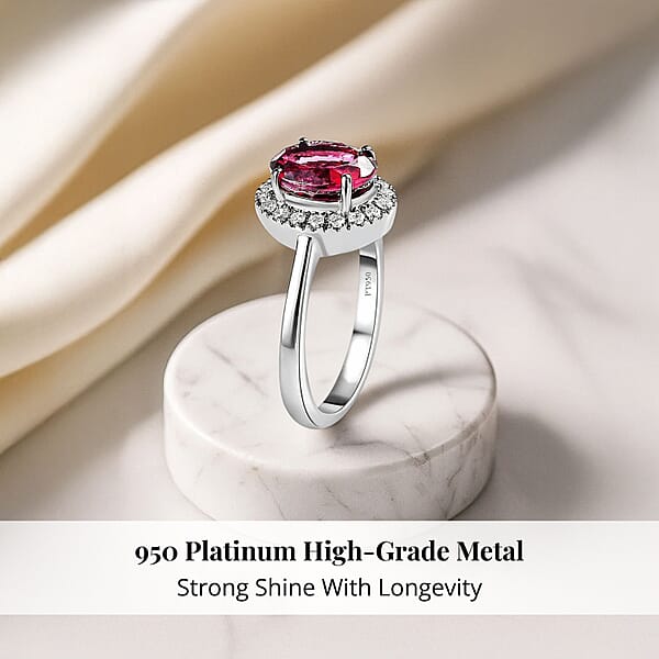Rhapsody 950 Platinum AAAA Ouro Fino Rubellite And E-F VS2 Diamond Halo Ring 6 Grams 2.35 Ctw (Del. In 7-10 Day)
