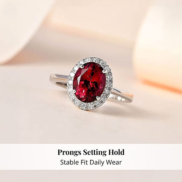 Rhapsody 950 Platinum AAAA Ouro Fino Rubellite And E-F VS2 Diamond Halo Ring 6 Grams 2.35 Ctw (Del. In 7-10 Day)