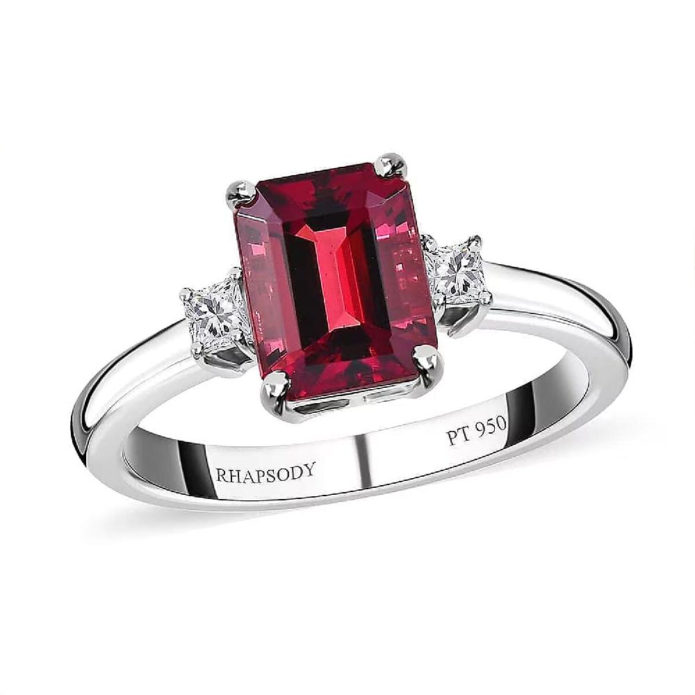 Rhapsody 950 Platinum AAAA Ouro Fino Rubellite and E-F VS Diamond Ring 5.25 Grams 2.00 ctw