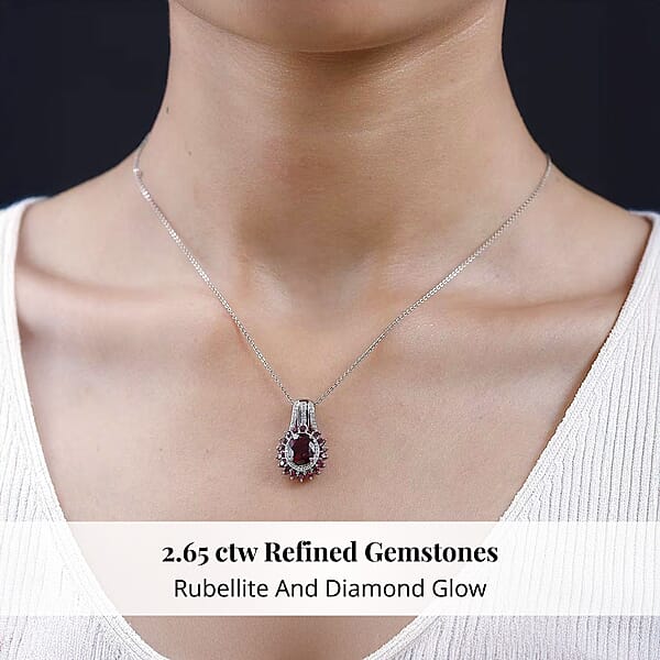 Rhapsody 950 Platinum AAAA Ouro Fino Rubellite And E-F VS Diamond Floral Pendant Without Chain 5.25 Grams 2.65 Ctw
