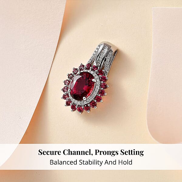 Rhapsody 950 Platinum AAAA Ouro Fino Rubellite And E-F VS Diamond Floral Pendant Without Chain 5.25 Grams 2.65 Ctw