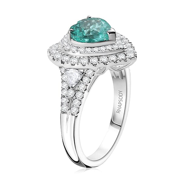 Rhapsody 950 Platinum AAAA Paraiba Tourmaline And E-F VS Diamond 2.98 Ctw Ring 8.25 Grams