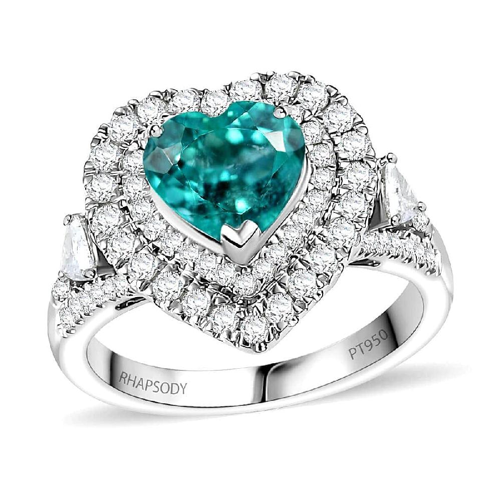 Rhapsody 950 Platinum AAAA Paraiba Tourmaline and E-F VS Diamond 2.98 ctw Ring 8.25 Grams