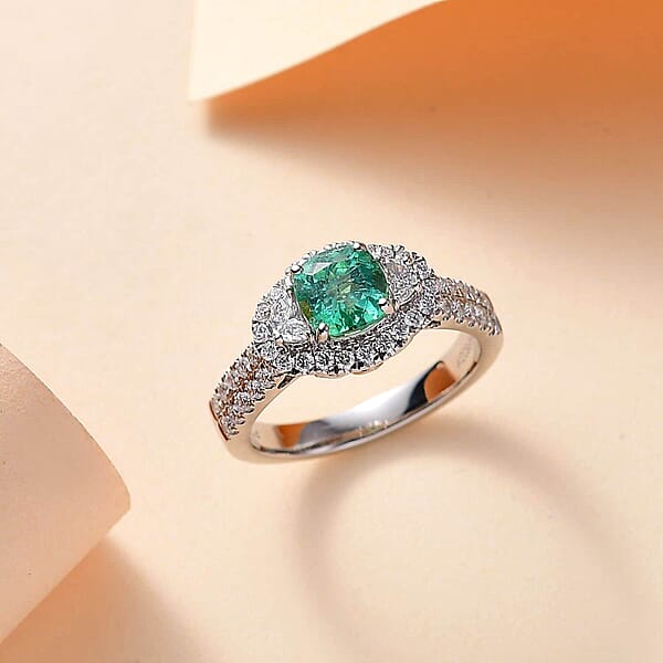Rhapsody 950 Platinum AAAA Paraiba Tourmaline Diamond (E-F VS) Ring (7.12 G) 2.00 Ctw