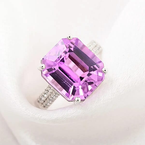 Rhapsody 950 Platinum AAAA Patroke Kunzite And E-F VS Diamond Ring 6.15 Grams 14.75 Ctw