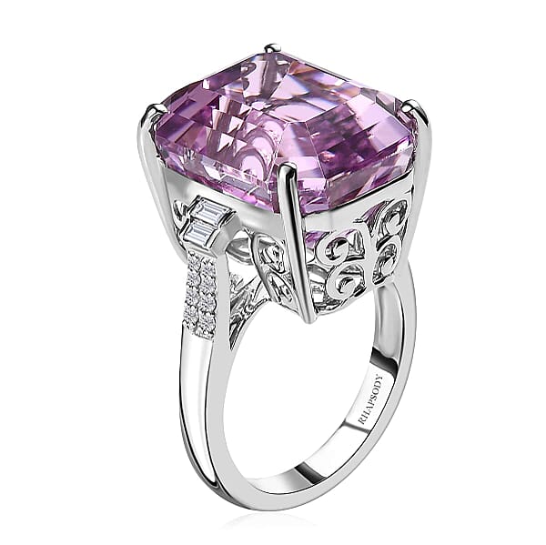 Rhapsody 950 Platinum AAAA Patroke Kunzite And E-F VS2 Diamond Ring 10.30 Grams 24.50 Ctw