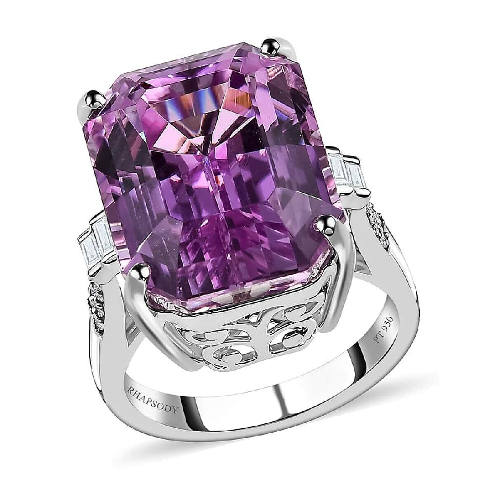 Rhapsody 950 Platinum AAAA Patroke Kunzite and E-F VS2 Diamond Ring 10.30 Grams 24.50 ctw
