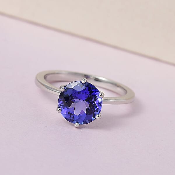Rhapsody 950 Platinum AAAA Portuguese Cut 161 Facet Tanzanite Solitaire Ring 2.40 Ctw