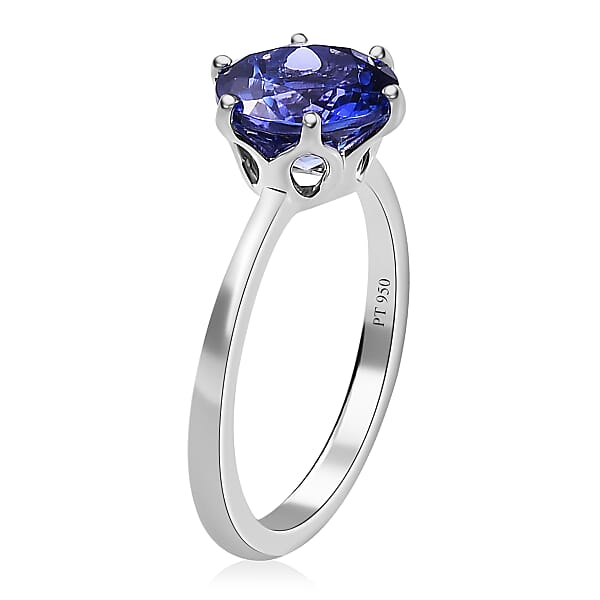 Rhapsody 950 Platinum AAAA Portuguese Cut 161 Facet Tanzanite Solitaire Ring 2.40 Ctw