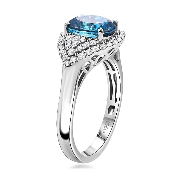 Rhapsody 950 Platinum AAAA Ratanakiri Blue Zircon Diamond (E-F VS) (0.51 Cts) Ring (6.80 G) 4.75 Ctw