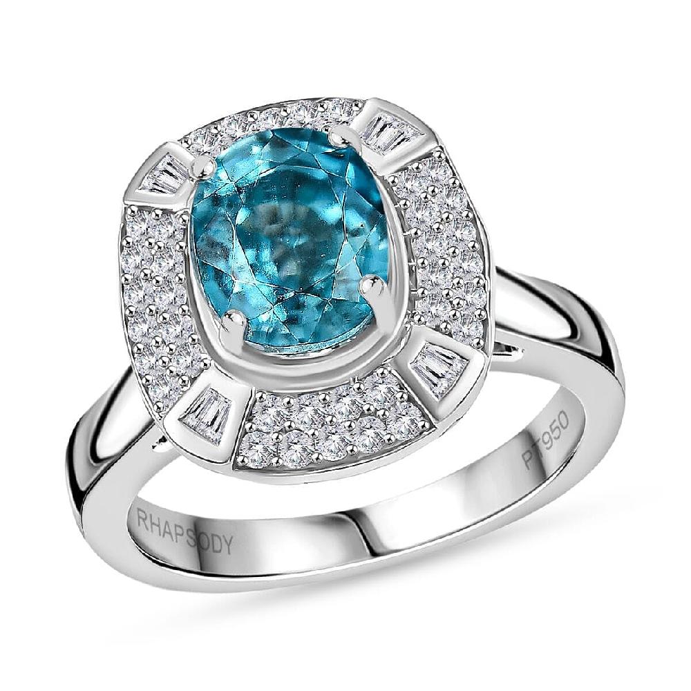 Rhapsody 950 Platinum AAAA Ratanakiri Blue Zircon Diamond (E-F VS) (0.57 cts) Ring (7.85 g) 6.00 ctw