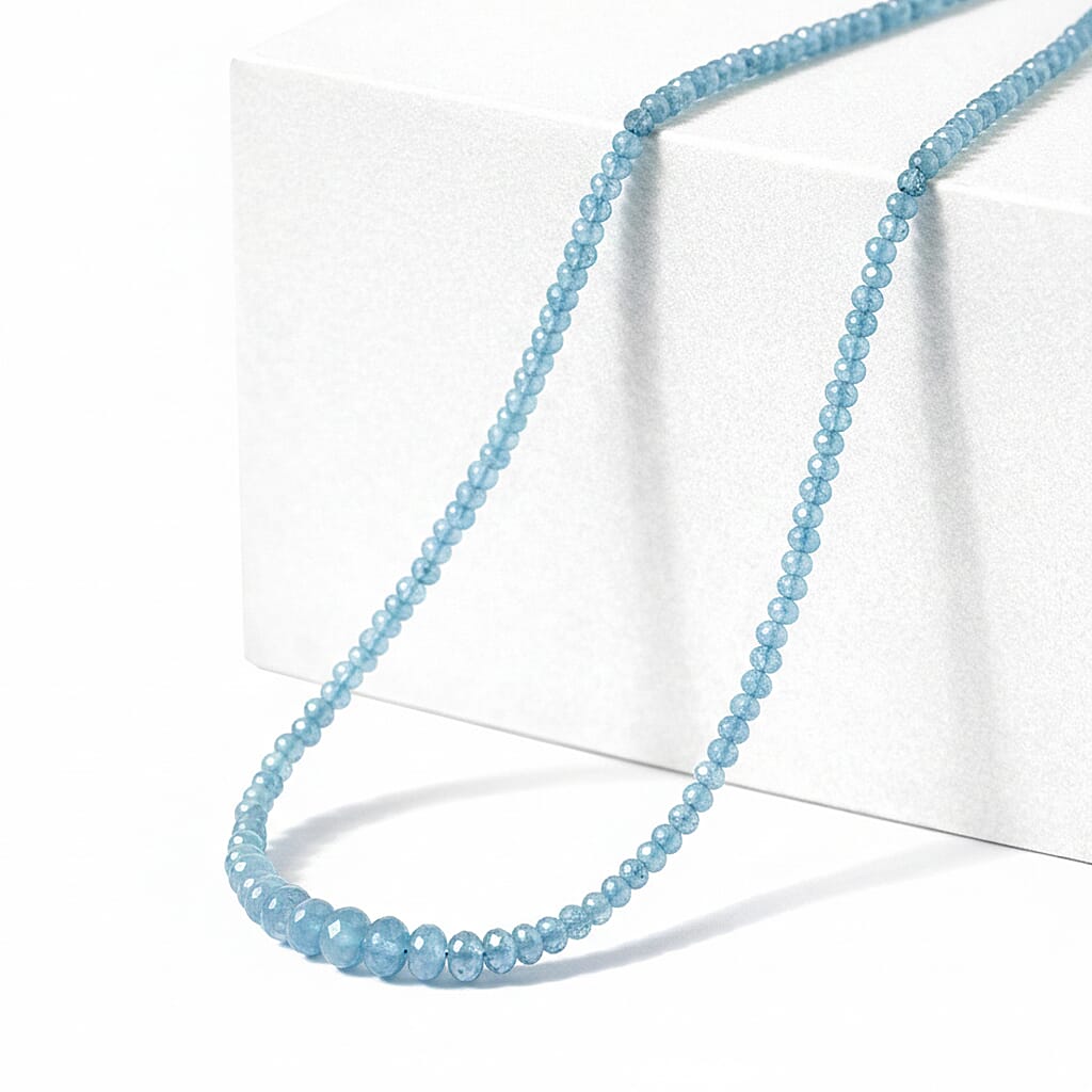 Rhapsody 950 Platinum AAAA Santa Maria Aquamarine Beaded Graduated Necklace 18-20 Inches 70.00 ctw