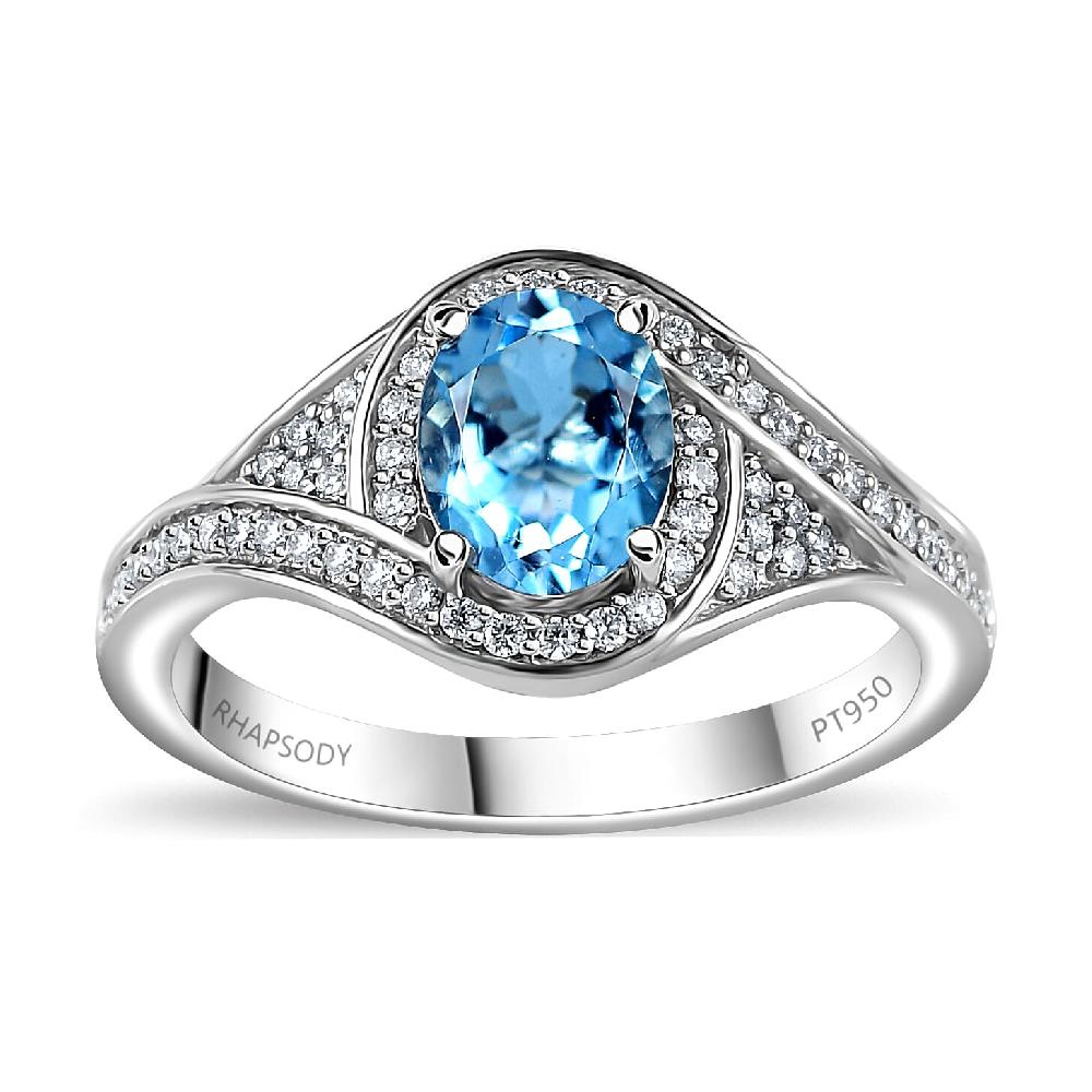 Rhapsody 950 Platinum AAAA Santa Maria Aquamarine and E-F VS Diamond Ring 6.40 Grams 1.35 ctw