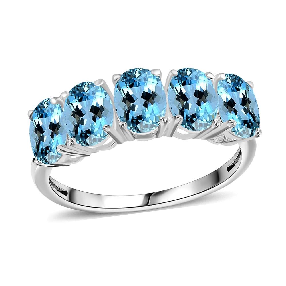 Rhapsody 950 Platinum AAAA Santa Maria Aquamarine 5 Stone Ring 5.50 Grams 4.15 ctw (Del. in 10-12 Days)
