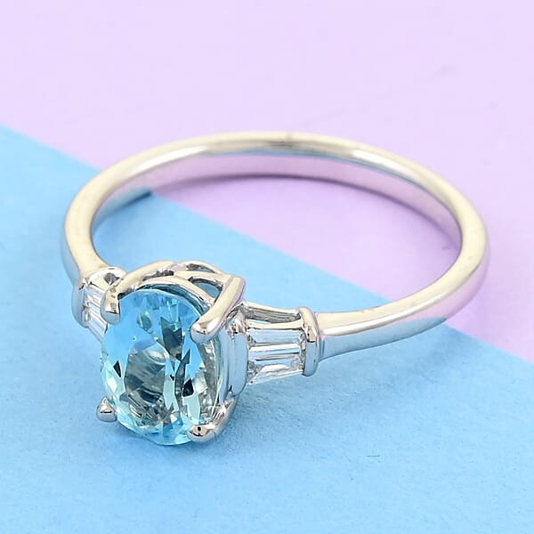 Rhapsody 950 Platinum AAAA Santa Maria Aquamarine And Diamond E-F VS Solitaire Ring 4.25 Grams 1.40 Ctw