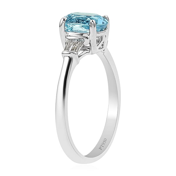 Rhapsody 950 Platinum AAAA Santa Maria Aquamarine And Diamond E-F VS Solitaire Ring 4.25 Grams 1.40 Ctw