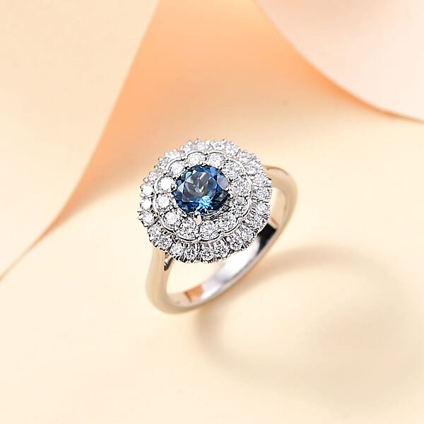 Rhapsody 950 Platinum AAAA Santa Maria Aquamarine Diamond (E-F VS) Ring 1.62 Ctw