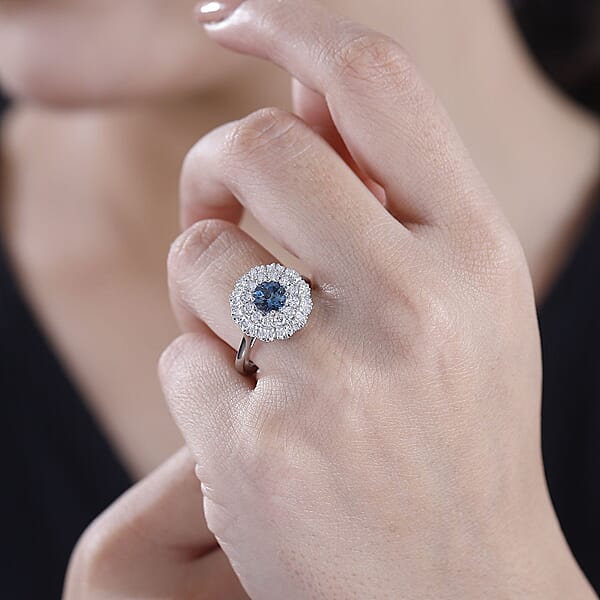 Rhapsody 950 Platinum AAAA Santa Maria Aquamarine Diamond (E-F VS) Ring 1.62 Ctw