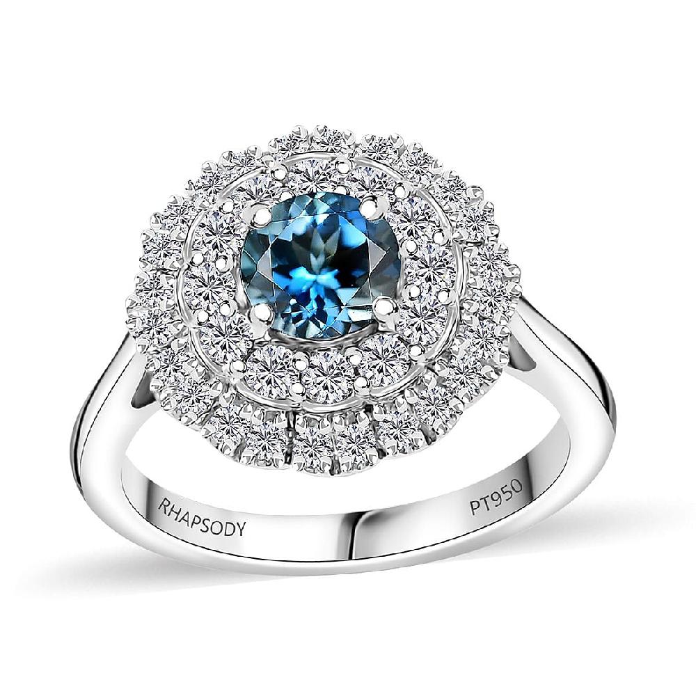 Rhapsody 950 Platinum AAAA Santa Maria Aquamarine Diamond (E-F VS) Ring 1.62 ctw