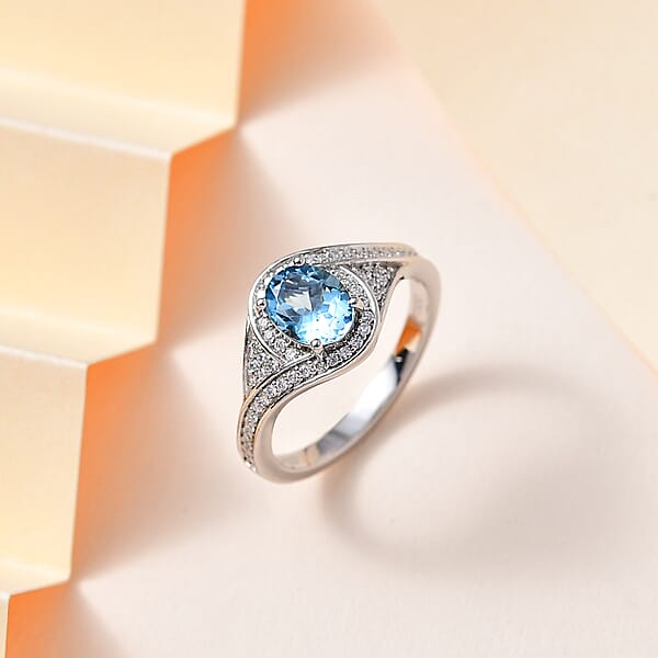 Rhapsody 950 Platinum AAAA Santa Maria Aquamarine And E-F VS Diamond Ring 6.40 Grams 1.35 Ctw