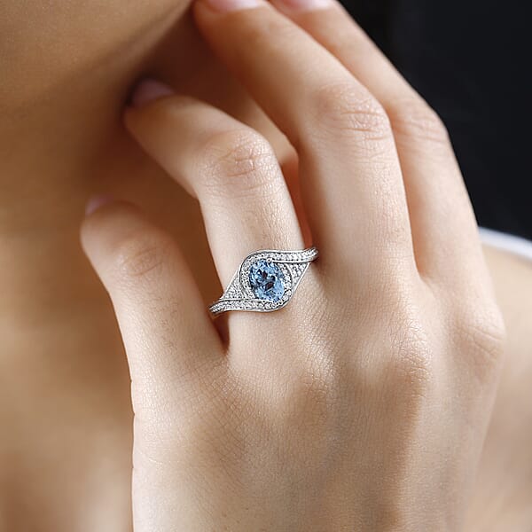 Rhapsody 950 Platinum AAAA Santa Maria Aquamarine And E-F VS Diamond Ring 6.40 Grams 1.35 Ctw
