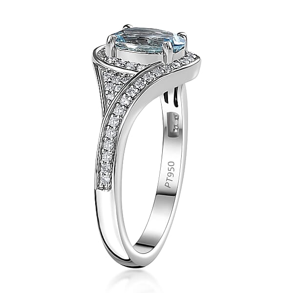 Rhapsody 950 Platinum AAAA Santa Maria Aquamarine And E-F VS Diamond Ring 6.40 Grams 1.35 Ctw