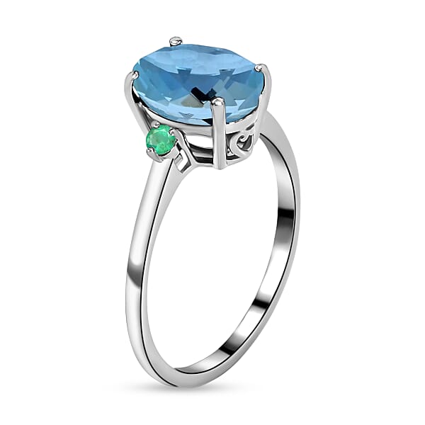 Rhapsody 950 Platinum AAAA Santa Maria Aquamarine And Boyaca Colombian Emerald Ring 5.50 Grams 1.90 Ctw (Del. In 10-12 Days)