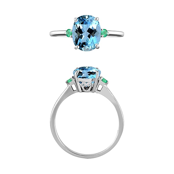 Rhapsody 950 Platinum AAAA Santa Maria Aquamarine And Boyaca Colombian Emerald Ring 5.50 Grams 1.90 Ctw (Del. In 10-12 Days)